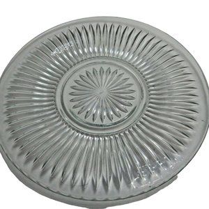 KIG Clear Cut Glass Dish Plate Textured Starburst Ribbed Lines 10 inch